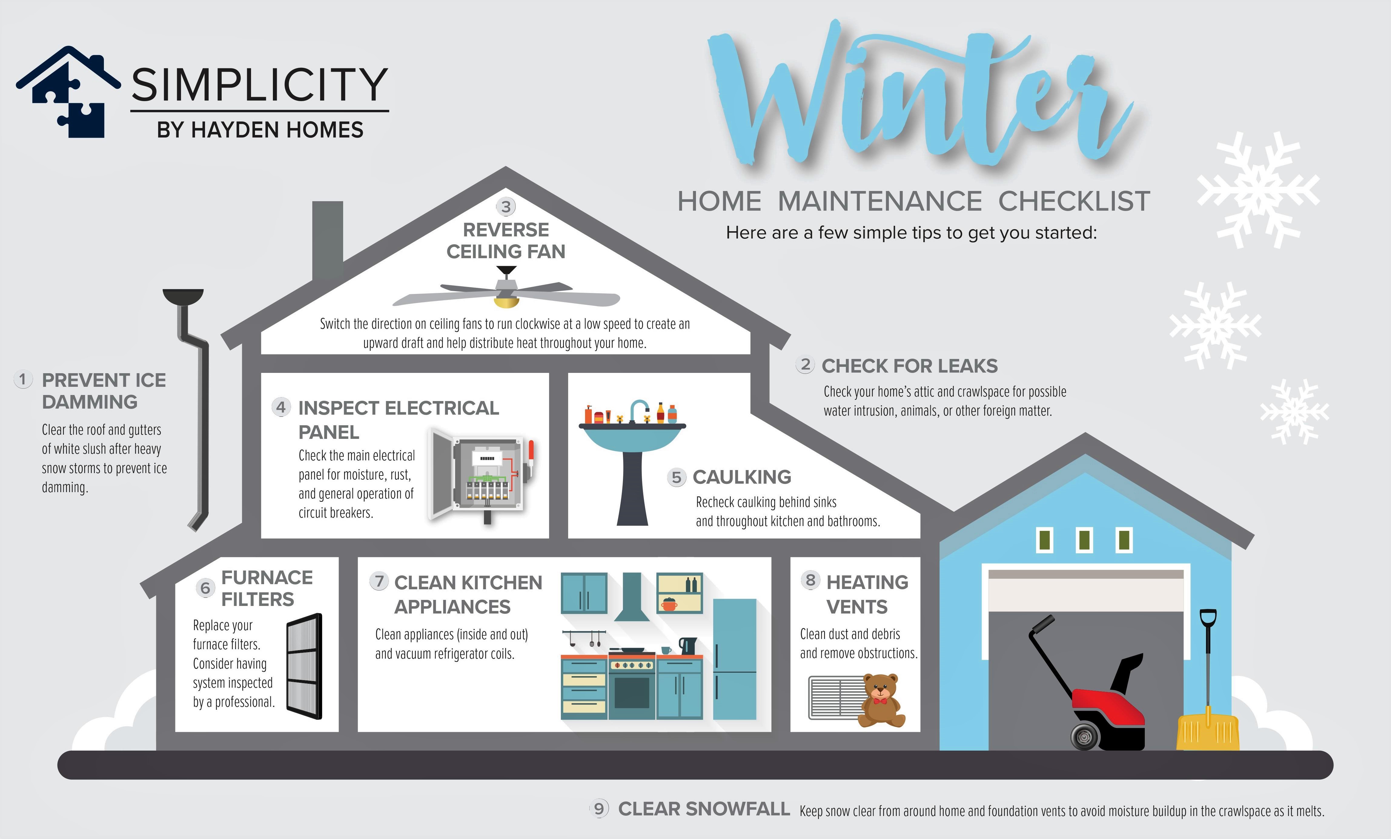 Winter home maintenance checklist infographic
